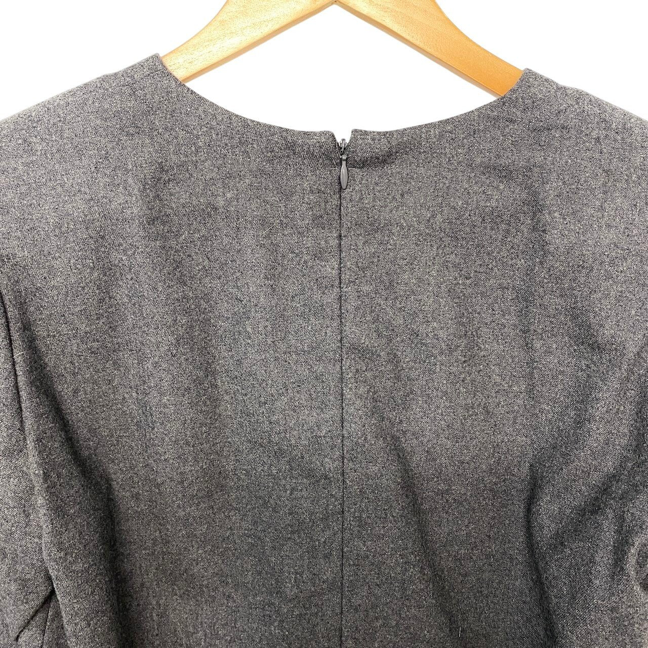 1h16 YVES SAINT LAURENT イヴサンローラン フロントクロス ウールワンピース 膝丈 ロングスリーブ サイズ36 グレー レディースu02t