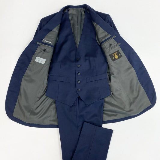 53j17 GINZA GLOBAL STYLE ギンザグローバルスタイル セットアップスーツ 3ピース 高級ライン KAISER シングルスーツ ネイビー メンズu02t