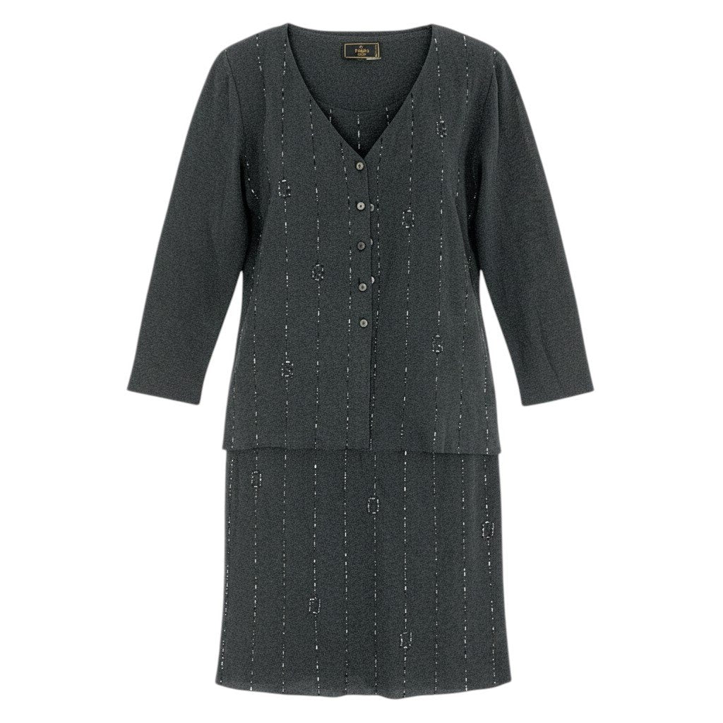 Id10 Vintage FENDI フェンディ ビジュー FFロゴ ニットセットアップ ３点セット 46 グレー系u02t