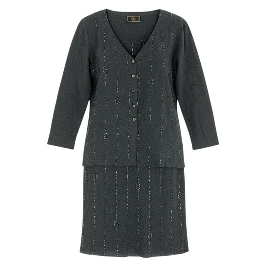 Id10 Vintage FENDI フェンディ ビジュー FFロゴ ニットセットアップ ３点セット 46 グレー系u02t