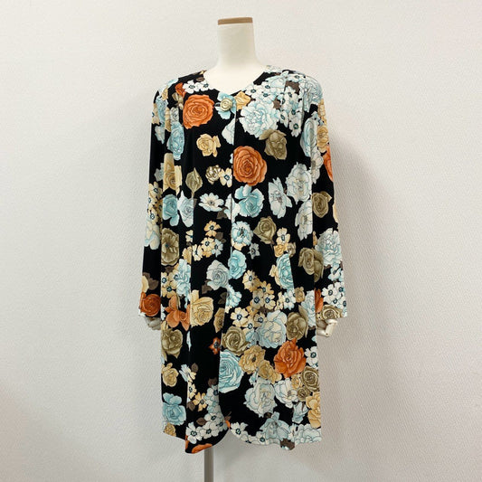41i26 《極美品》 LEONARD レオナール カンカン素材 薄手コート ロングカーディガン 美しい花柄プリント 0161310 サイズL マルチカラー レディースu02t