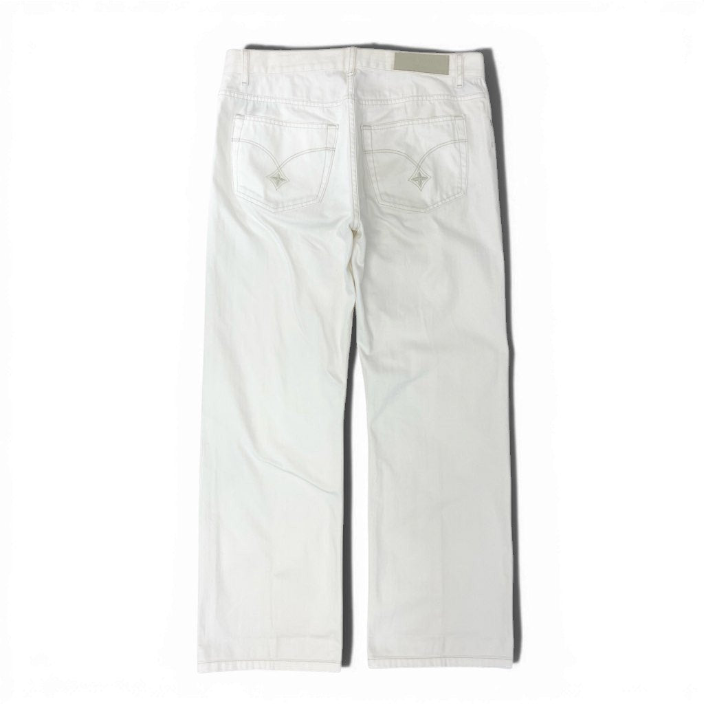 40l25 LOUIS VUITON ルイヴィトン コットンデニムパンツ LVロゴ刺繍 ストレートパンツ ボトム 44サイズ ホワイト コットン100％ メンズu02t