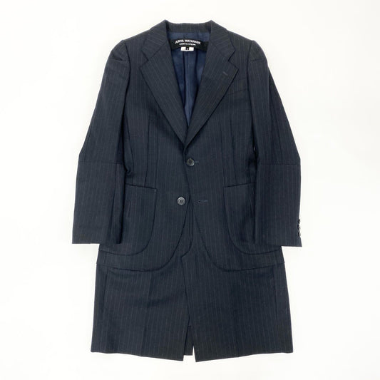 53h27 JUNYA WATANABE COMME des GARCONS ジュンヤワタナベ コムデギャルソン ニット切替 変形チェスターコート 日本製 ストライプ JJ-C006 Sサイズ ブラック ウール レディースo07t