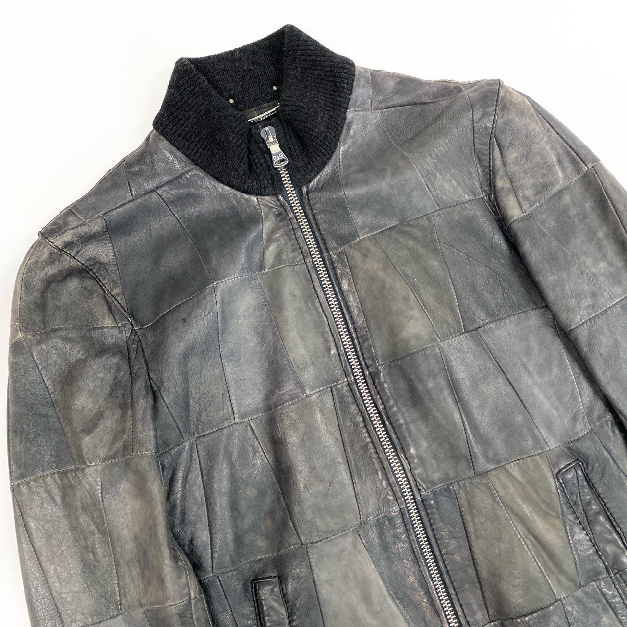 37a19 DOLCE&GABANA D&G ドルチェ＆ガッバーナ パッチワーク レザージャケット 2000’S サイズ44 グレー系 メンズ アウターk02i