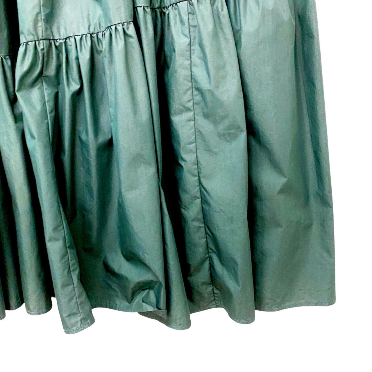 61c6 UN3D. アンスリード ティアード ロングワンピース 半袖ワンピース サイズ36 グリーン レディース ワンピース トップスk02i