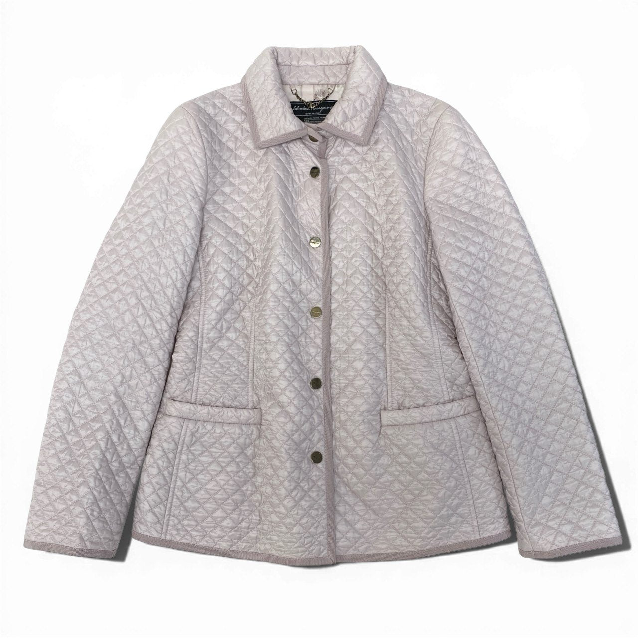 Ea16 Salvatore Ferragamo サルヴァトーレフェラガモ 裏地シルク総柄 キルティングジャケット サイズ40 ピンク系 レディース 薄手アウター 羽織k02i