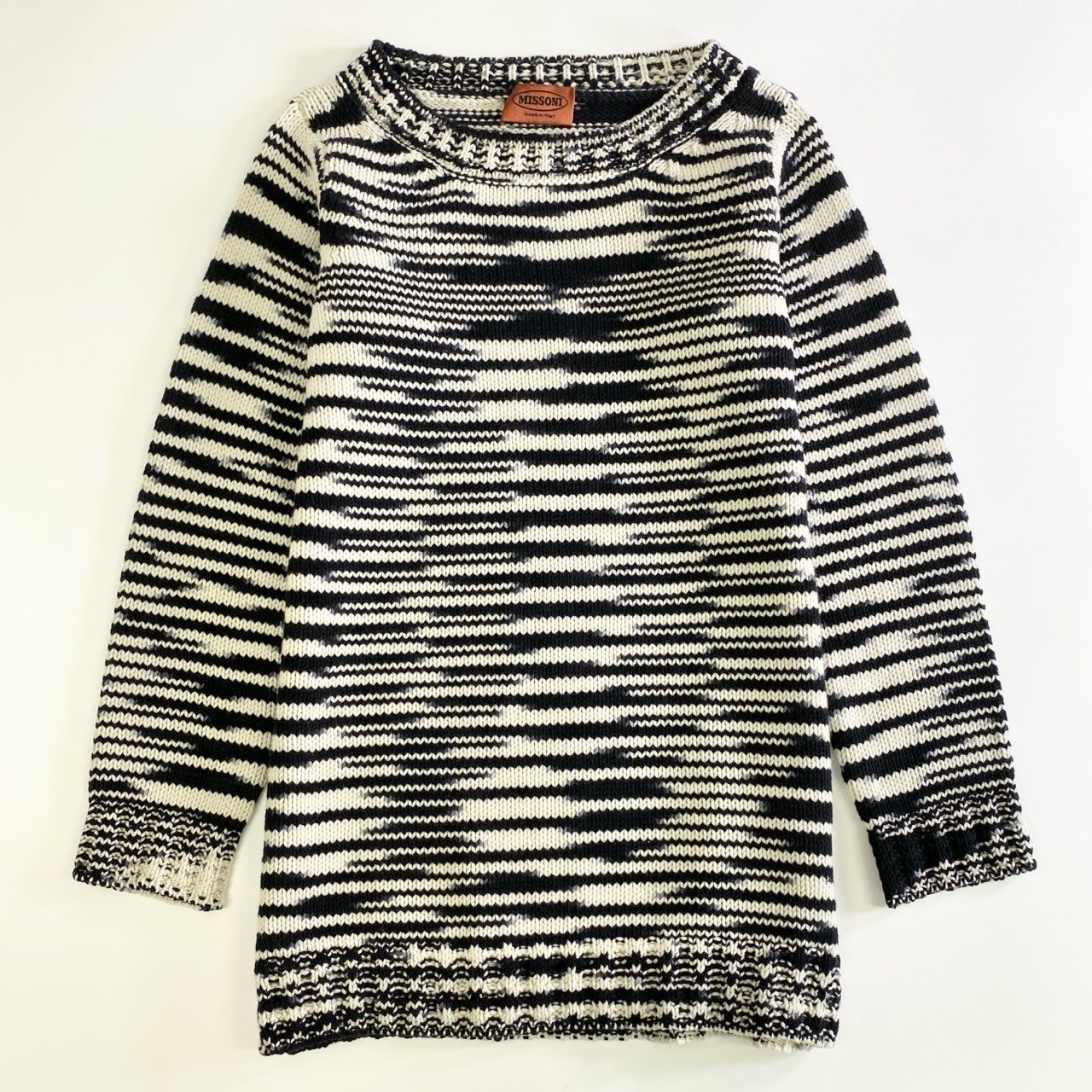 82j11 《美品》 MISSONI ミッソーニ カシミヤ100％ モザイクボーダー ニットトップ セーター 40 ホワイト ブラック CASHMERE イタリア製