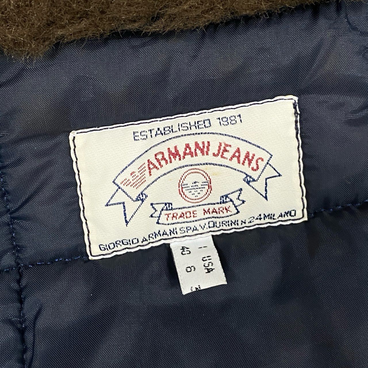 54L5 ARMANI JEANS アルマーニジーンズ 90's Archive キルティングジャケット アウター イタリア製 40サイズ ネイビー レディースu02t