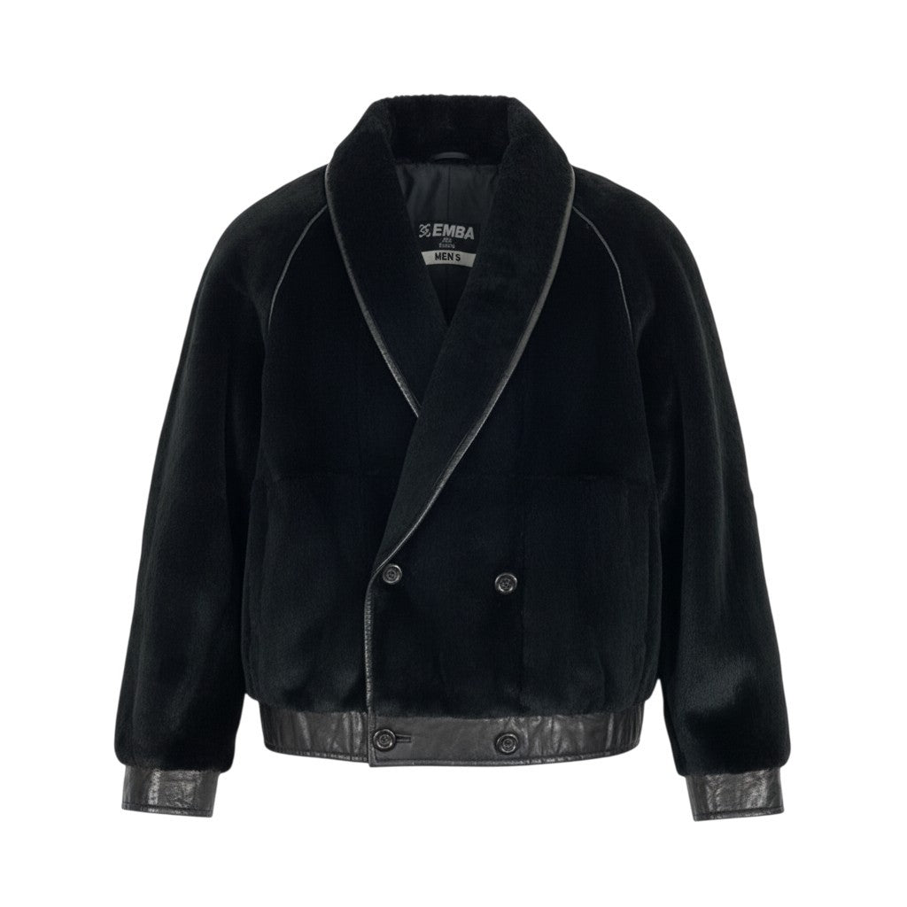73b20 EMBA MEN’S エンバ メンズ シェアードファー ダブルコート サイズF ブラック 本毛皮 Double Fur Coatt18r