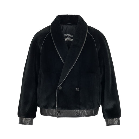 73b20 EMBA MEN’S エンバ メンズ シェアードファー ダブルコート サイズF ブラック 本毛皮 Double Fur Coatt18r