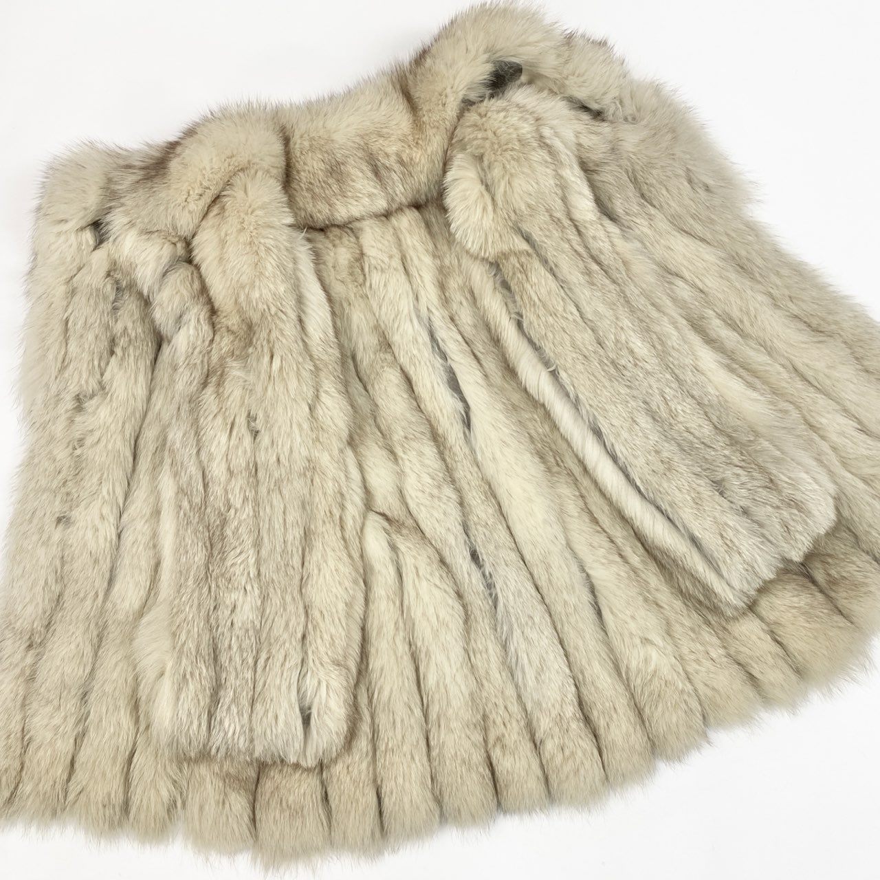 43a21 ブルーフォックス ファーコート サイズ11 ホワイト 本毛皮 Fox Fur Coat ポケット有t18r