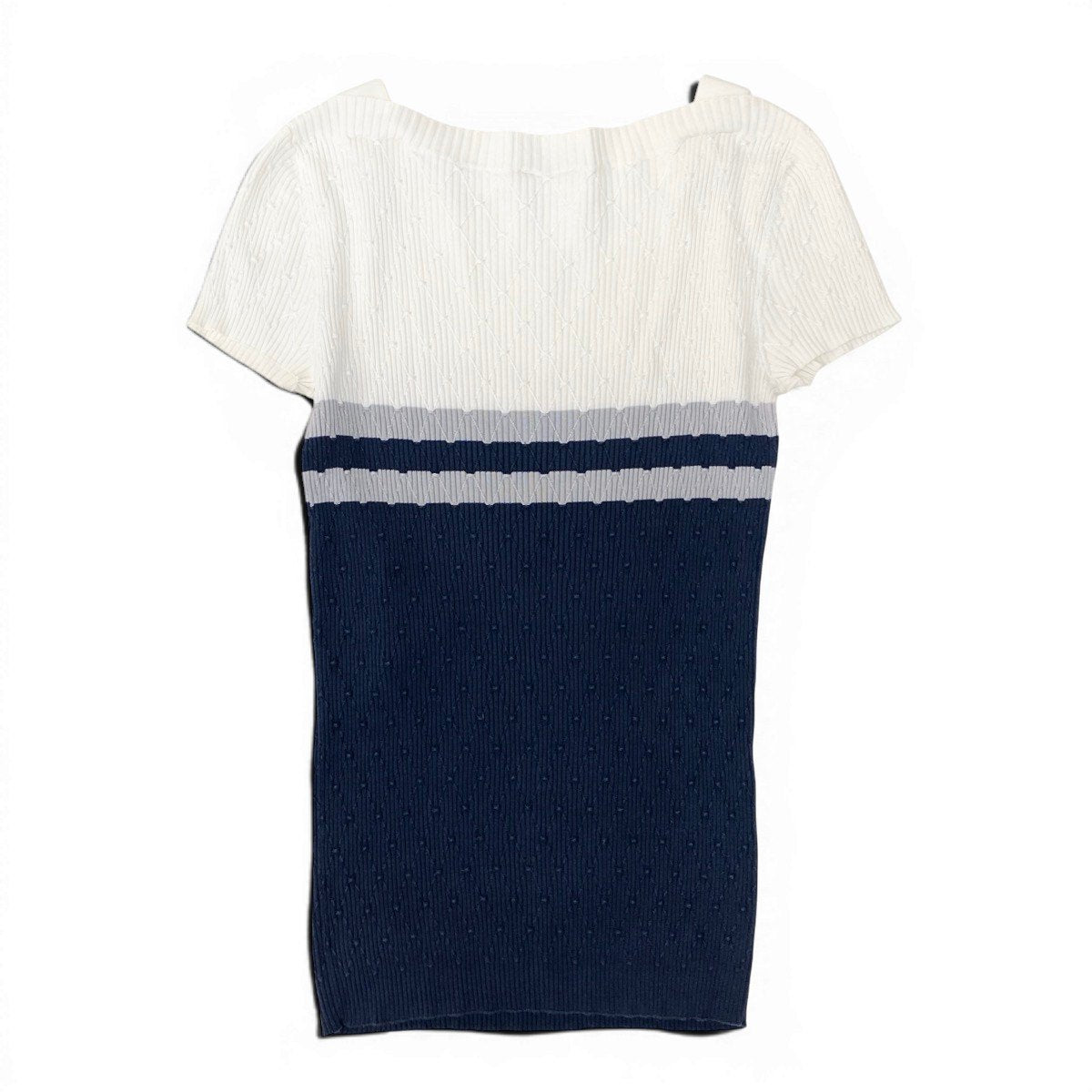 Cf15 CHANEL 半袖ニットセーター レイヤードデザイン ココマーク P53627 34サイズ アイボリー ブルー レディース 女性用u02t