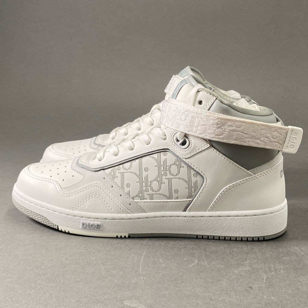 3f6 《未使用保管品》 Dior ディオール MID TOP Oblique Sneakers オブリーク スニーカー 41 ホワイト レザー シューズ 箱付き