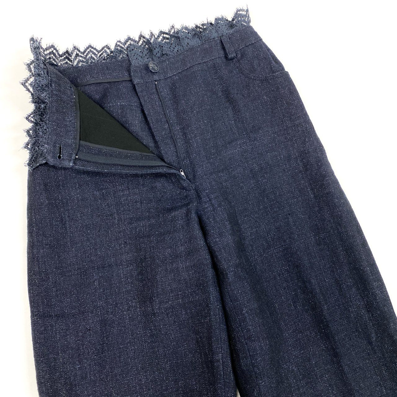 Cb10 CHANEL シャネル 2001 リネンツイードワンドパンツ Indigo Linen Wide Pants P17165V09669 46サイズ インディゴ リネン100％ レディース 女性用ta1