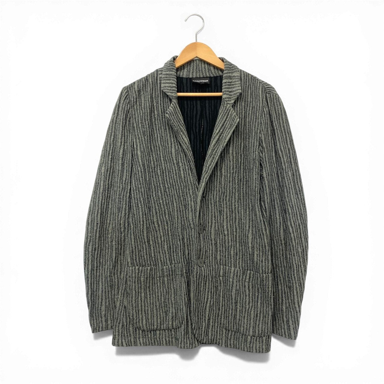 73c31 EMPORIO ARMANI エンポリオアルマーニ セットアンサンブル テーラードジャケット 半袖カットソー ストレッチ エンボス加工 Sサイズ グレー系 メンズ 男性用u02t