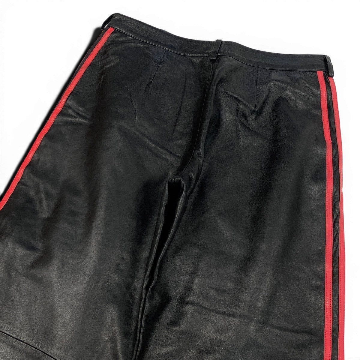 55f10 adidas アディダス 2002年 黒タグ レザー トラックパンツ トレフォイルロゴ 刺繍 サイズM ブラック レッド メンズ 紳士服u02t