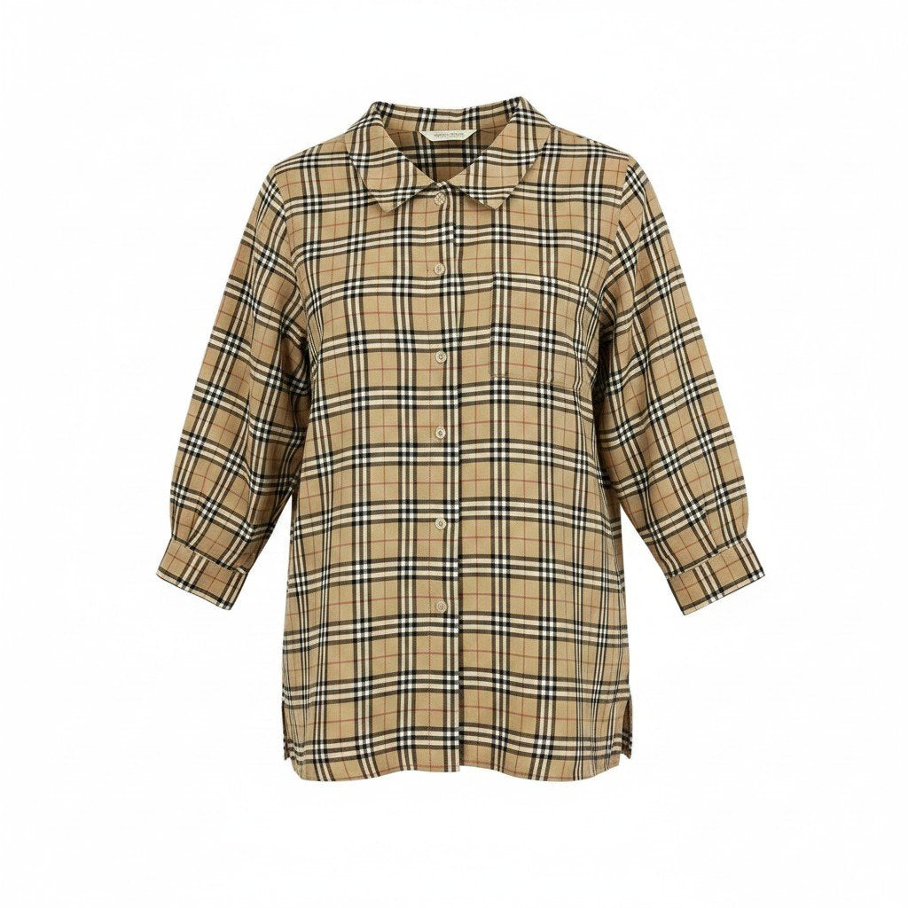 Ih11 Burberrys バーバリー ノバチェック ロングスリーブシャツ サイズ13 ベージュ ウール100％ レディースo07t