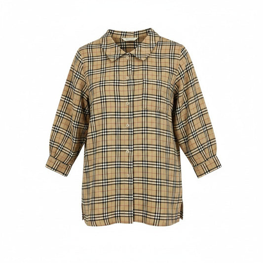 Ih11 Burberrys バーバリー ノバチェック ロングスリーブシャツ サイズ13 ベージュ ウール100％ レディースo07t