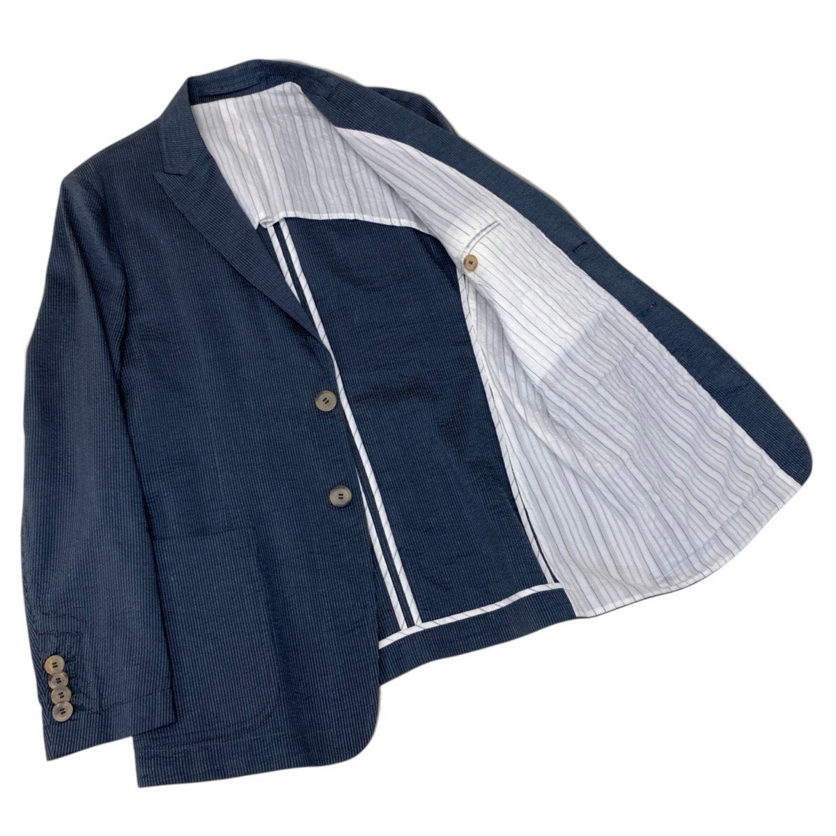 45j8 GIORGIO ARMANI ジョルジオアルマーニ 黒タグ 本切羽 薄手テーラードジャケット ブレザー サイズ50 ブルーt18r
