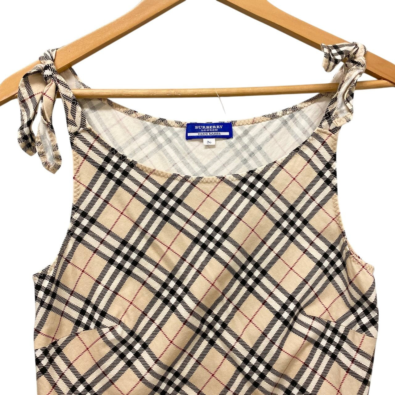 58g5 BURBERRY LONDON バーバリーロンドン ノバチェック ノースリーブカットソー タンクトップ トップス 36 ベージュ コットン レディースo07t