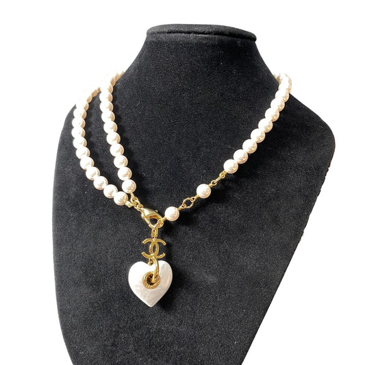 g14【美品】CHANEL A24M パールデザイン ココマーク ネックレス ホワイト ゴールド レディース 女性用k02i