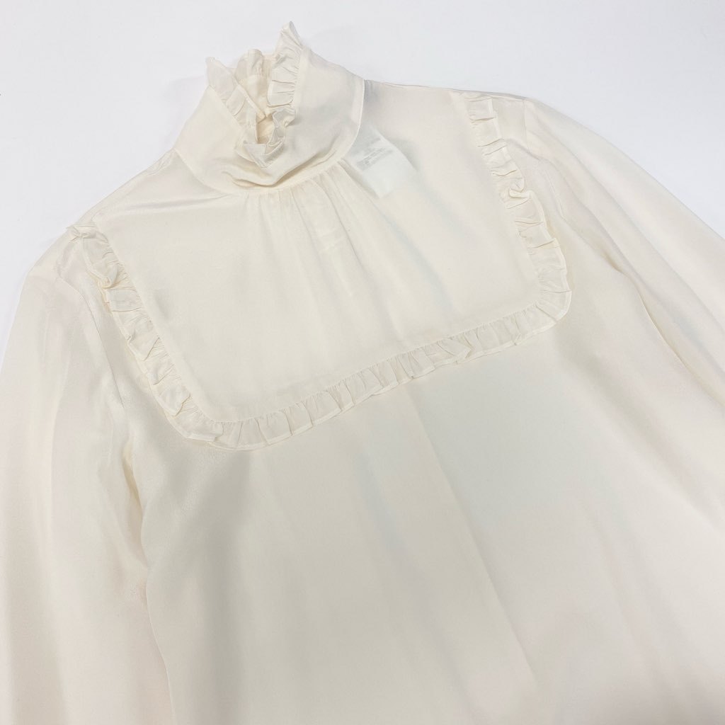 4a9 Max Mara マックスマーラ シルクブラウス フリルブラウス シャツブラウス トップス 36サイズ アイボリー シルク100％ レディースk02i