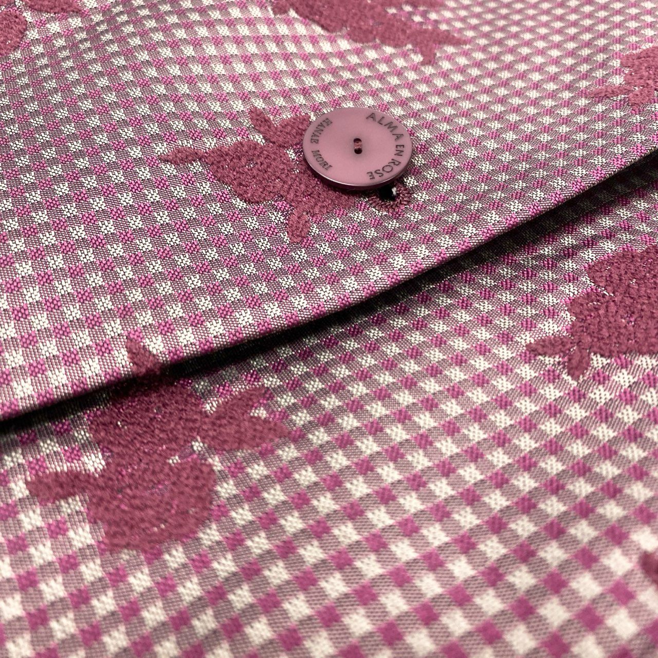 27j22 《美品》HANAEMORI ALMA EN ROSE ハナエモリ アルマアンローズ チェスターコート ギンガムチェック 花柄 キルティング 38サイズ パープル レディースu02t