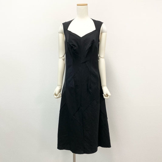 57h28 JUNYA WATANABE COMME des GARCONS ジュンヤワタナベ コムデギャルソン AD2002 裁断加工 パッチワーク 再構築 ノースリーブワンピース ドレス Y2K ロング丈 M ブラック ウール レディースo07t