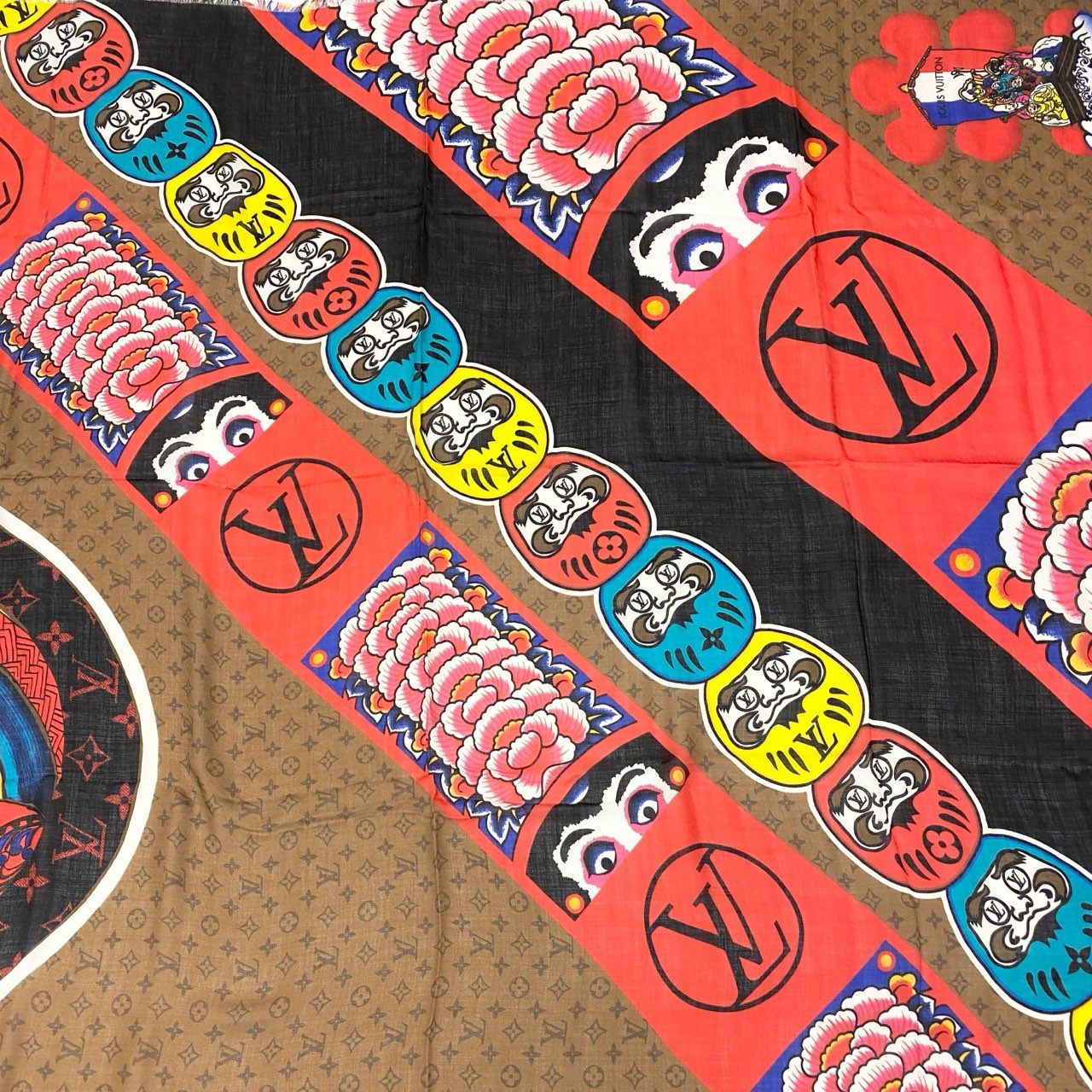 Ⅼ2 LOUIS VUITTON ルイヴィトン モノグラム エトール カブキ スティッカー 大判ストール カシミヤシルク MP1941 ベージュ ユニセックスk02i