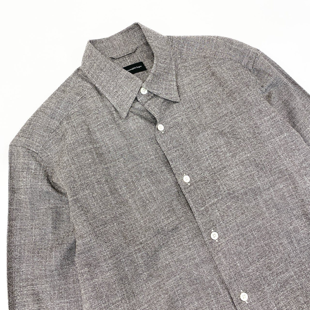34i18 《極美品》 Ermenegildo Zegna エルメネジルドゼニア 長袖シャツ ドレスシャツ トップス CAMICIA GOMLEX サイズS グレー コットン メンズu02t