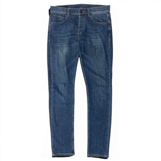 20d30 ALEXANDER MCQUEEN アレキサンダーマックイーン デニムパンツ テーパードデニム ボタンフライ ドクロボタン サイズ46 インディゴブルー メンズ 紳士服u02t