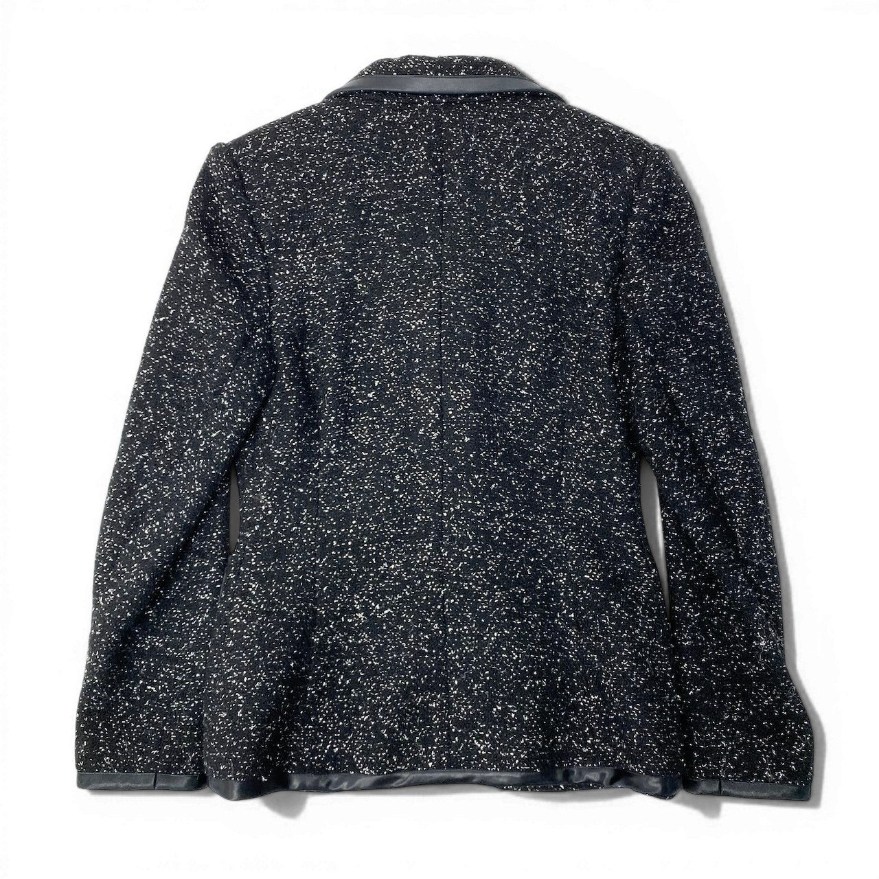76d9 Yves Saint Laurent イヴサンローラン ツイードジャケット テーラードジャケット ラメニット レザーパイピング ウール混 フランス42 ブラック レディース 女性用o07t