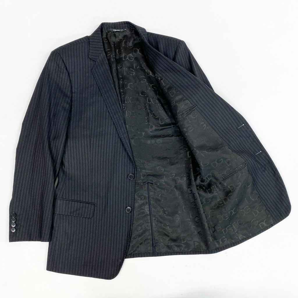 52l24 DOLCE＆GABBANA ドルチェアンドガッバーナ スーツセットアップ テーラードジャケット スラックス ストライプ 裏地総柄 イタリア製 50サイズ ブラック メンズo07t