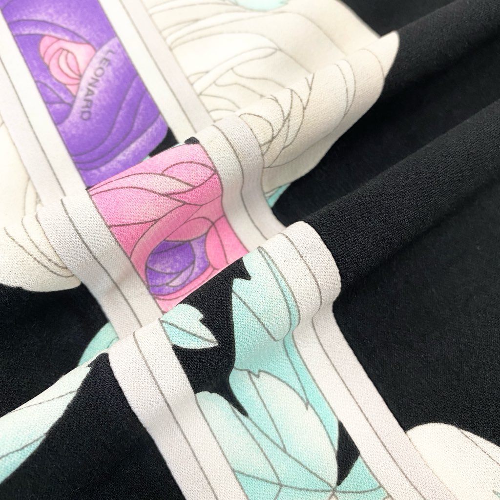 6l25 LEONARD レオナール カンカン素材 ロングワンピース ７分袖 美しい花柄プリント 40 マルチカラー レディースu02t