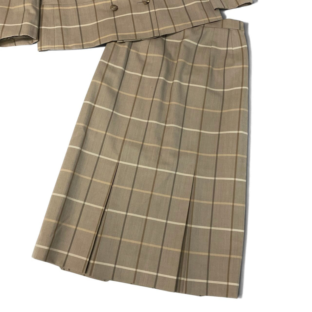 j29 【美品】Burberrys スカートセットアップ ジャケット スカート チェック柄  7ARサイズ ベージュ ウール100％ レディース 女性用u02t