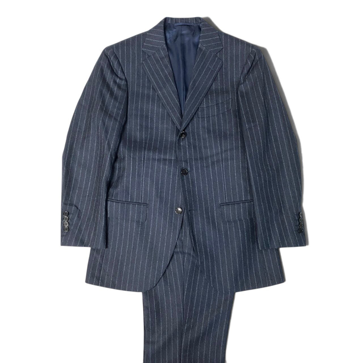 64j27 BEAMS F ビームスエフ セットアップ シングルスーツ ストライプ柄 3B 93 ネイビー メンズ 紳士服o07t