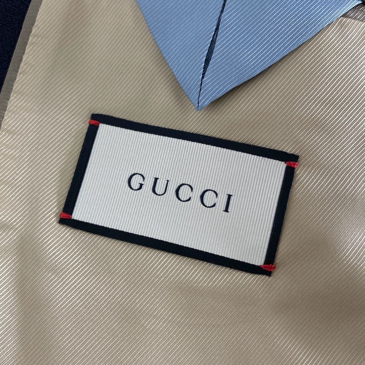 82j4 《美品》 イタリア製 GUCCI グッチ 20ss ダブル テーラードジャケット ブレザー 金ボタン 608629 ZADV4 サイズ46 ネイビー ウール100％ メンズ