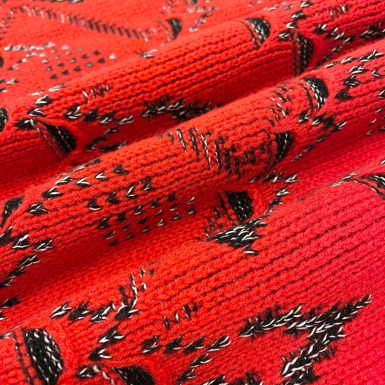 27L1 SAINT LAURENT PARIS サンローラン パリ カシミヤ混 18AW フローラル ジャガード ニットセーター サイズXS レッド メンズk02i