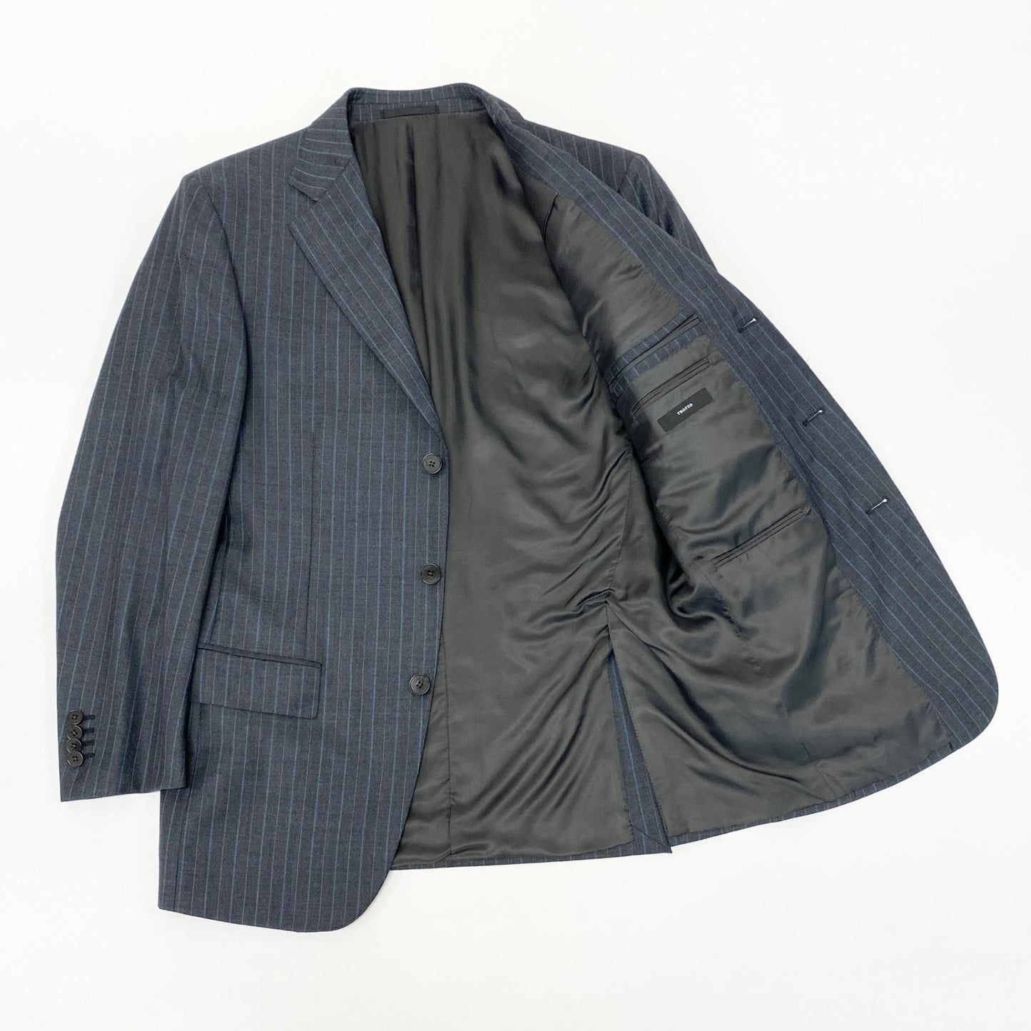 17k9 Ermenegildo Zegna エルメネジルドゼニア su misura スミズーラ TROFEO セットアップ スーツ ジャケット パンツ ストライプ ビジネス フォーマル 48 グレー ウール メンズo07t