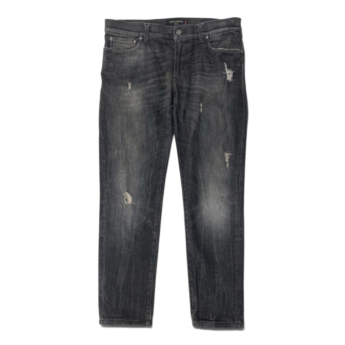 91h3 DOLCE＆GABBANA ドルチェアンドガッバーナ デニムパンツ 14stretch ジーンズ イタリア製 ダメージ加工 ロゴプレート コットンブレンド 50 ブラック メンズ 男性用o07t