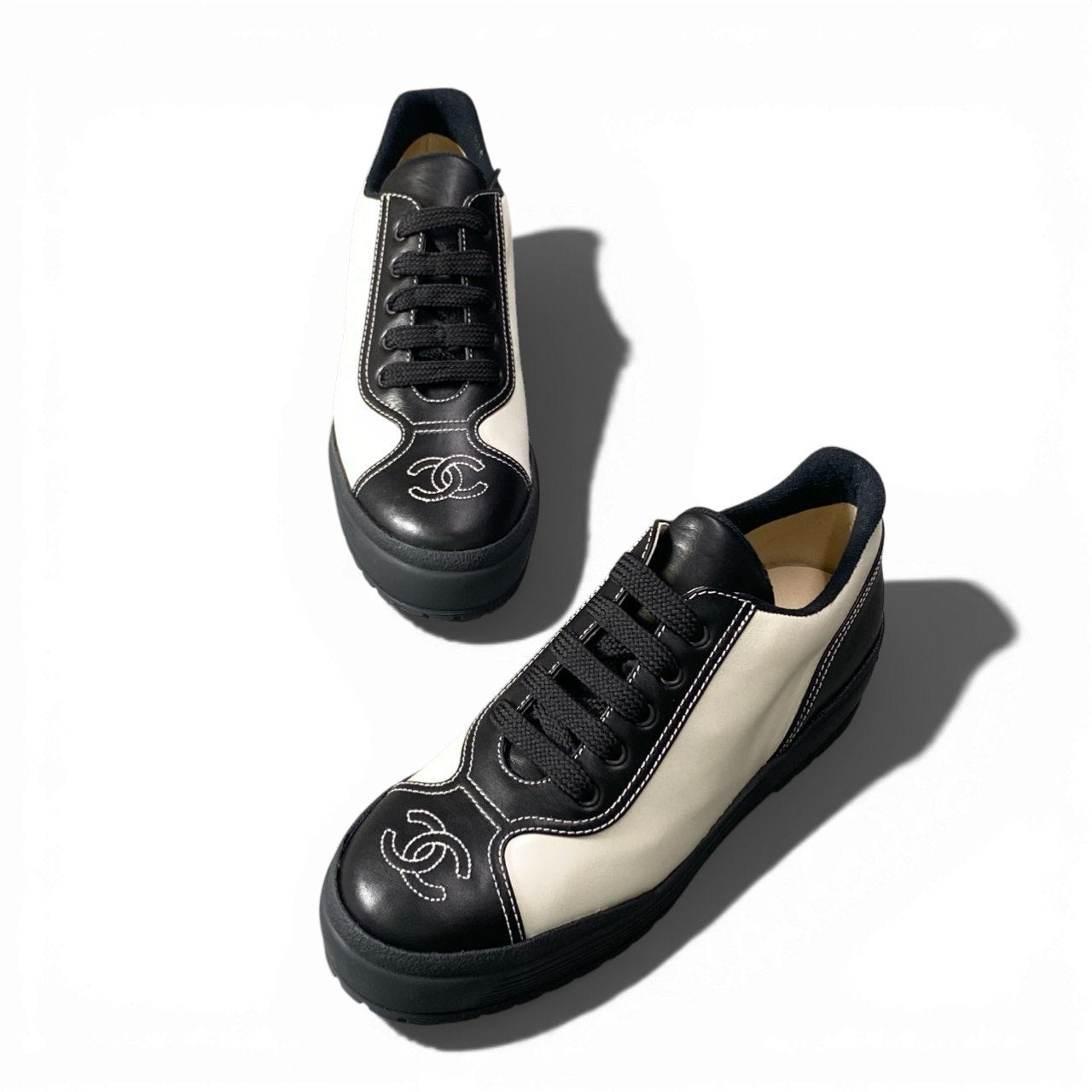 c4 CHANEL シャネル Vintage ココマーク スニーカー ローカット シューズ 37 ブラック ホワイト レディースta2