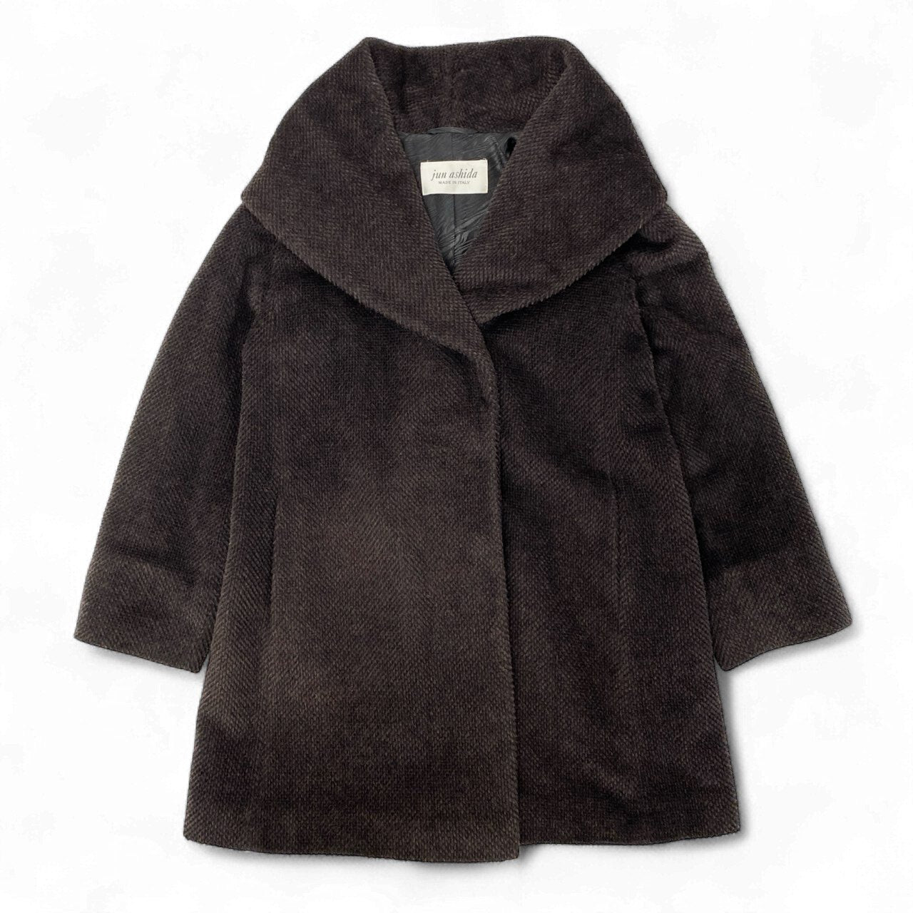 11k21 jun ashida ジュンアシダ イタリア製 フーデットコート ウールコート  PIACENZA ベビーラマ レディース 女性用 アウター 42 ブラウン系u02t