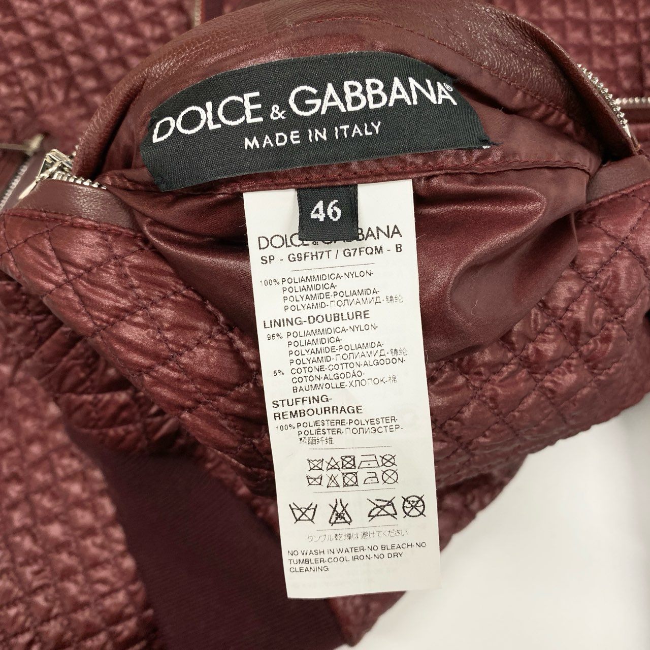 23a27【美品】DOLCE&GABBANA ドルチェアンドガッバーナ キルティング ジップアップフーディー パーカー ジャケット イタリア製 G9FH7T G7FQM 46サイズ ボルドー メンズ 男性用o07t