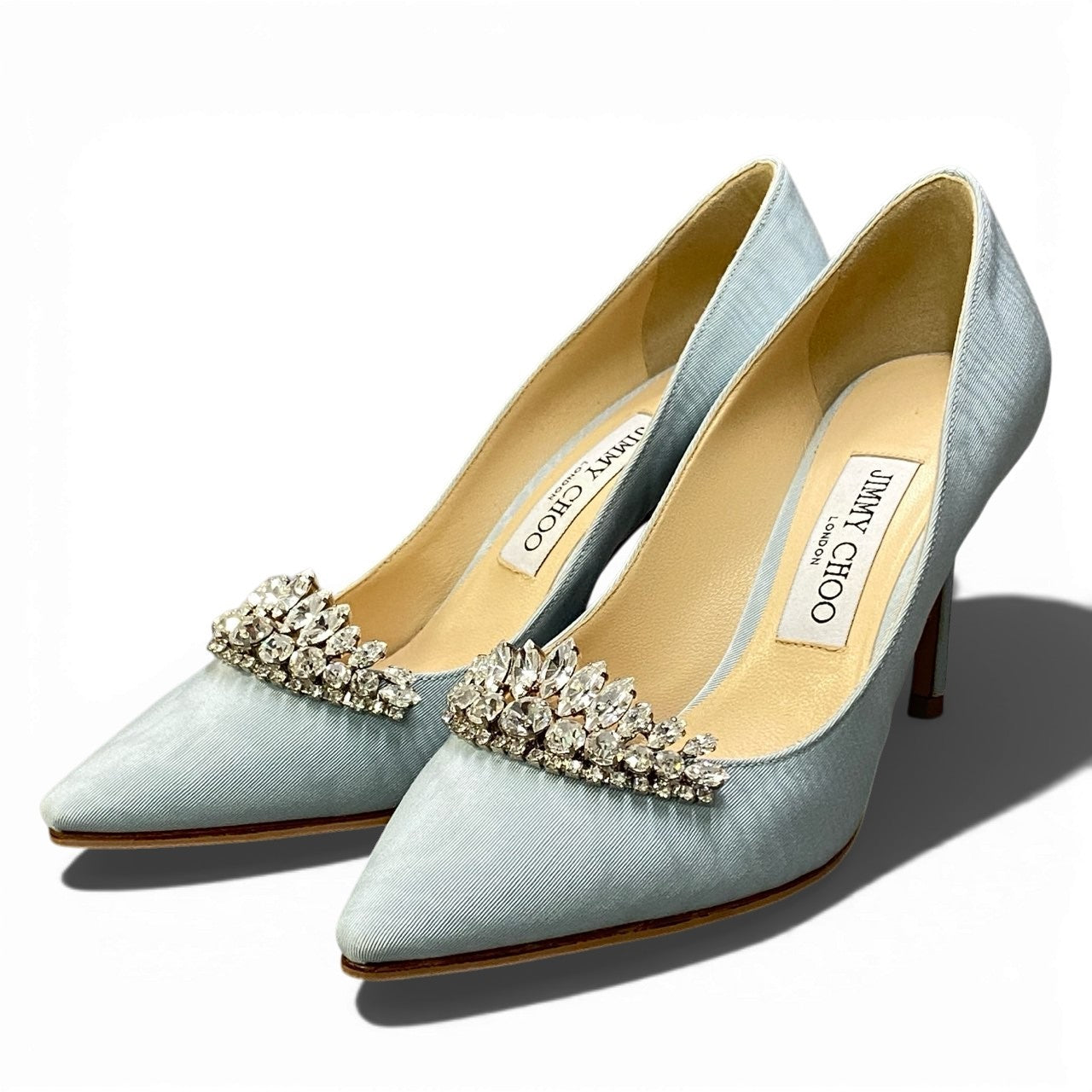 2a23 《極美品》 JIMMY CHOO ジミーチュウ ROMY85 クリスタルティアラ パンプス サイズ37 ブルー Crystal Tiara シューズt18r