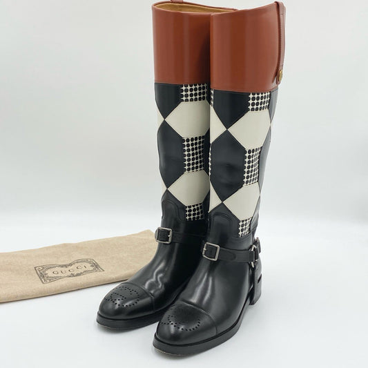 1h20《美品》 GUCCI グッチ ロングブーツ シューズ ホースビット 678153 サイズ36.5 マルチカラー レザー レディースk02i