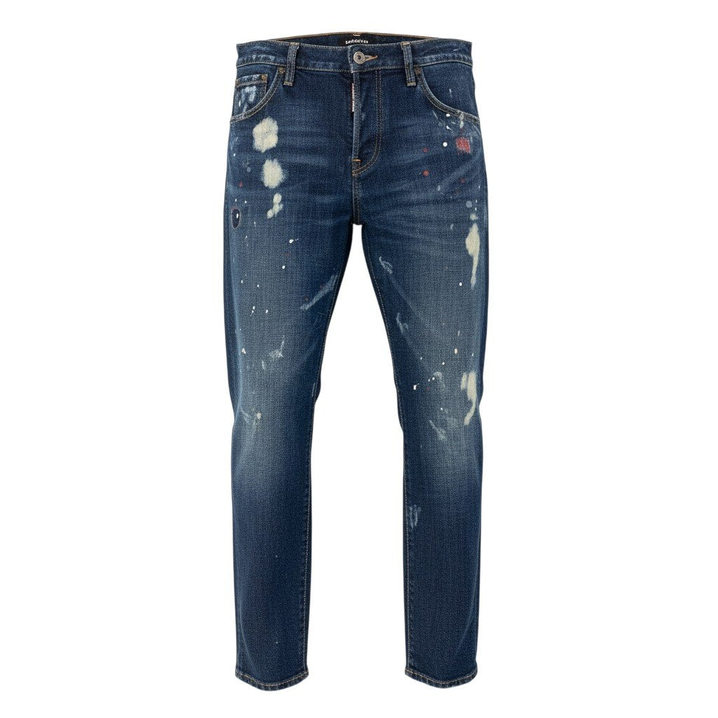 85a16 【美品】 DSQUARED2 ディースクエアード Hockney jean デニムパンツ ペイント クラッシュ加工 テーパードジーンズ メンズ 紳士服 S72LA0691 S30144 40 インディゴo07t