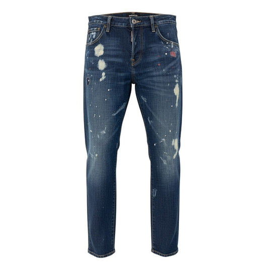 85a16 【美品】 DSQUARED2 ディースクエアード Hockney jean デニムパンツ ペイント クラッシュ加工 テーパードジーンズ メンズ 紳士服 S72LA0691 S30144 40 インディゴo07t