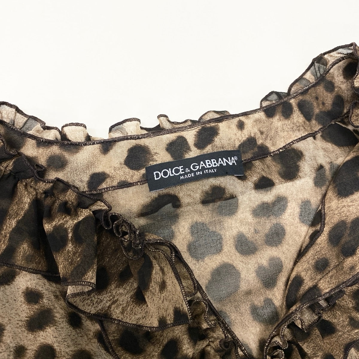 Ef25 DOLCE&GABBANA チュニックブラウス ポンチョ フリル ヒョウ柄 イタリア製 ベージュ ブラウン レディース 女性用u02t