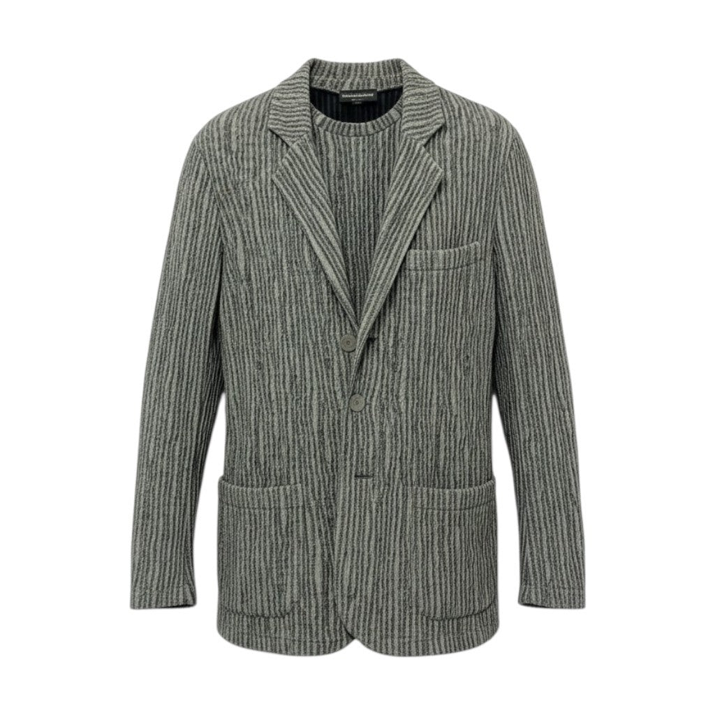 73c31 EMPORIO ARMANI エンポリオアルマーニ セットアンサンブル テーラードジャケット 半袖カットソー ストレッチ エンボス加工 Sサイズ グレー系 メンズ 男性用u02t