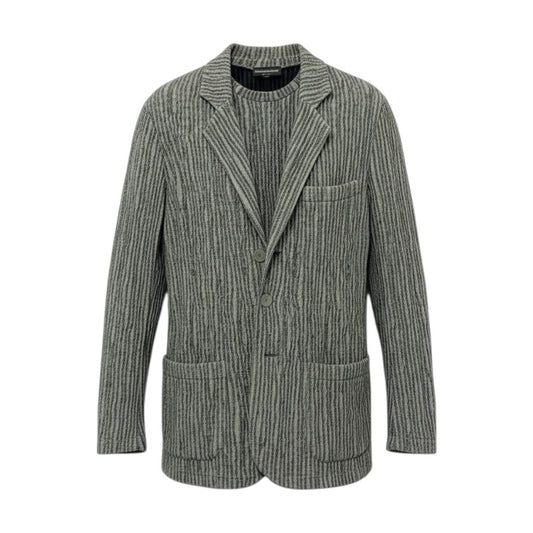 73c31 EMPORIO ARMANI エンポリオアルマーニ セットアンサンブル テーラードジャケット 半袖カットソー ストレッチ エンボス加工 Sサイズ グレー系 メンズ 男性用u02t